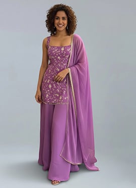 Lavender Georgette Zari Sequins Palazzo Suit
