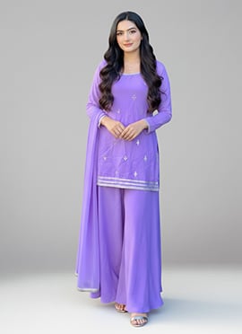 Lavender Georgette Zari Sequins Palazzo Suit