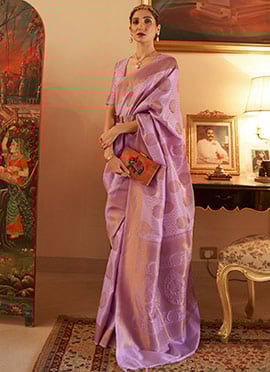 Lavender Handloom Silk Zari Saree