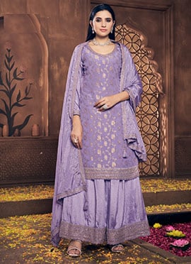 Lavender Jacquard Embroidered Sequins Stunning Palazzo Suit