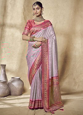 Lavender Jacquard Silk Zarkan Stone Zari Work Saree