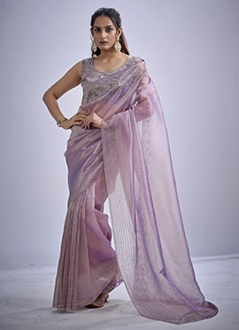 Lavender Kanjivaram Silk Hand Embroidered Sequins With Cutdan And Tikki Work Saree