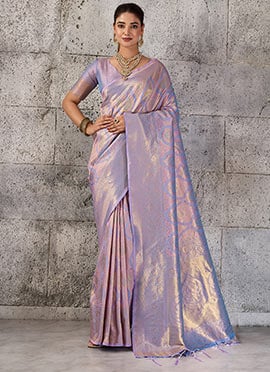 Lavender Kanjivaram Silk Zari Jauquard Woven Saree