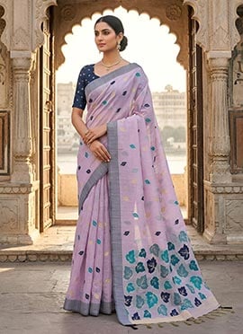 Lavender Linen Woven Saree