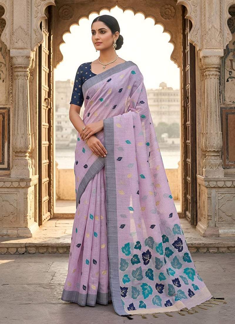Lavender Linen Woven Saree After Six Wear