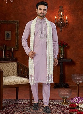 Lavender Malai Silk Embroidered Sequins Cutdana Kurta Pyjama