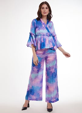 Lavender Modal Satin Digital Print Fashionable Indowestern Sets