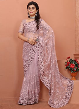 Lavender Net Embroidery Saree