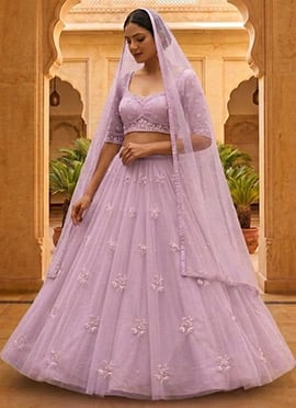 Lavender Net Sequins Hand Embroidered Lehenga