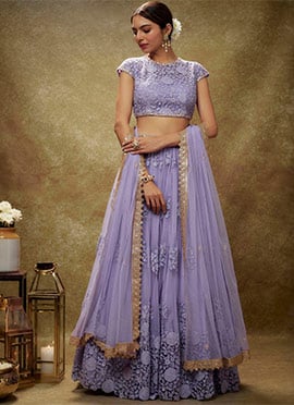 Lavender Net Sequins Zari Embroidered Lehenga Set