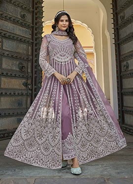 Lavender Net Stones Embroidered Anarkali Suit