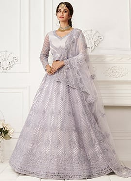 Lavender Net Wedding Umbrella Lehenga