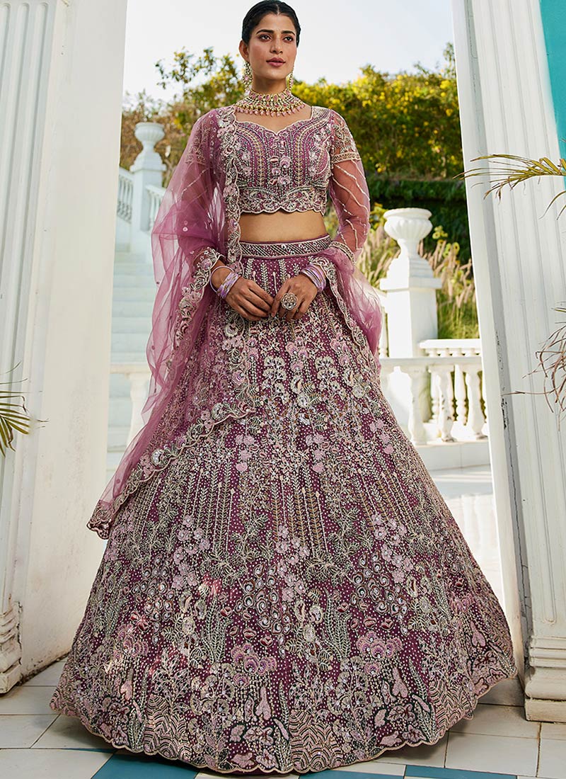 Lavender Net Zarkan Embroidered Sequins With Stone Work Stunning Lehenga