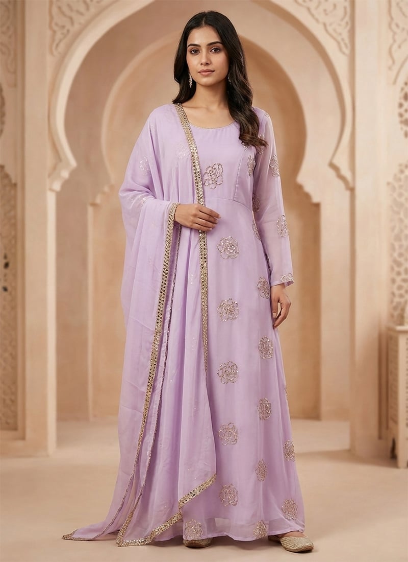 Lavender Organza Beads Embroidered Anarkali Suit Festive Wear