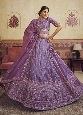 Lavender Organza Sequins Embroidered Umbrella Lehenga Wedding Wear