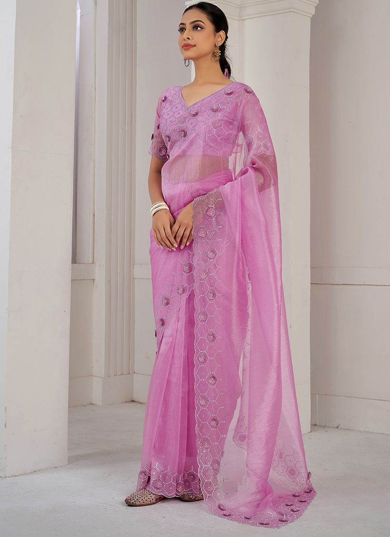 Lavender Organza Sequins Zarkan Saree
