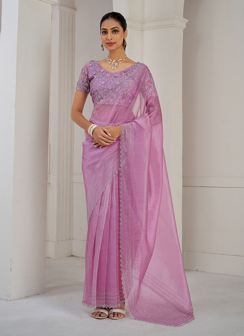 Lavender Organza Stone Sequins Saree