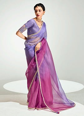Lavender Organza Tissue Zari Embroidered Sequins Saree