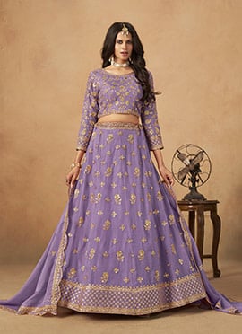 Lavender Organza Zari Embroidered Sequins Lehenga Set