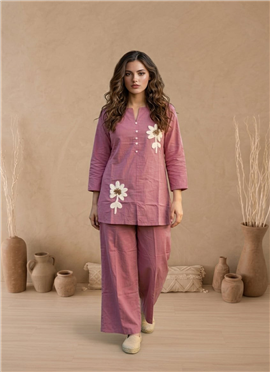 Lavender Printed Cotton Co Ord Set