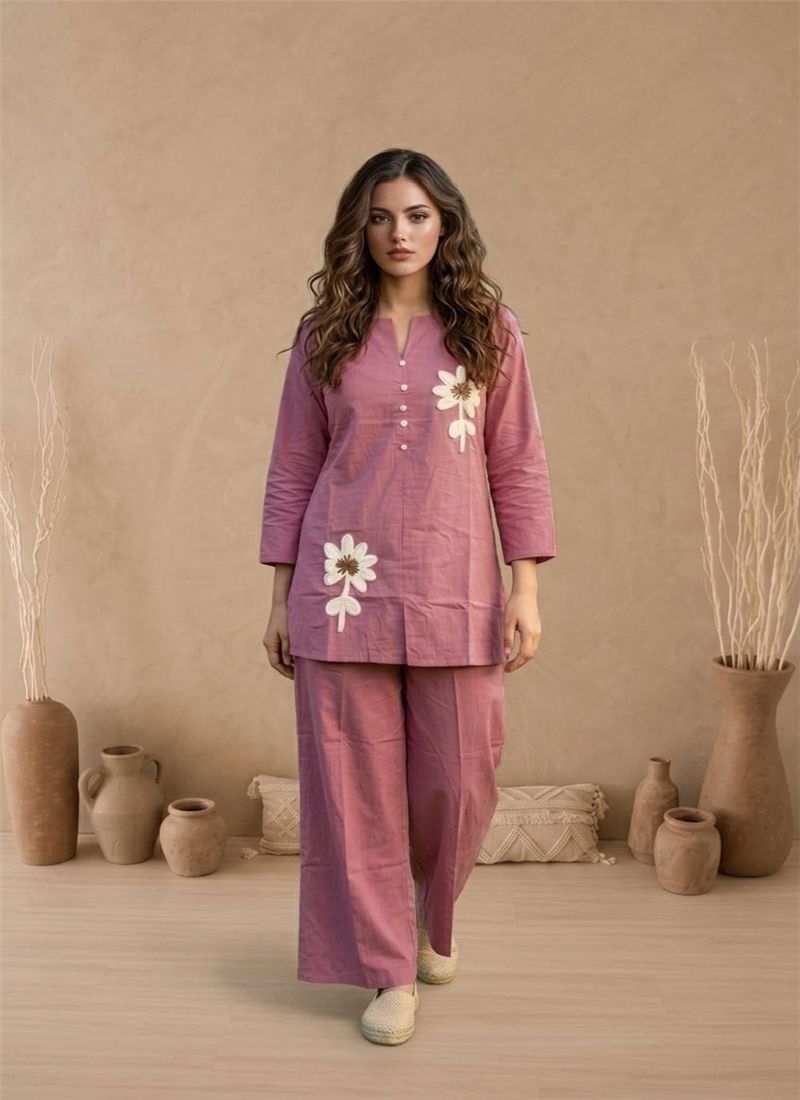Lavender Printed Cotton Co Ord Set After Six Wear