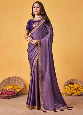 Lavender Rangoli Silk Embroidered Sequins Tikki Work Saree