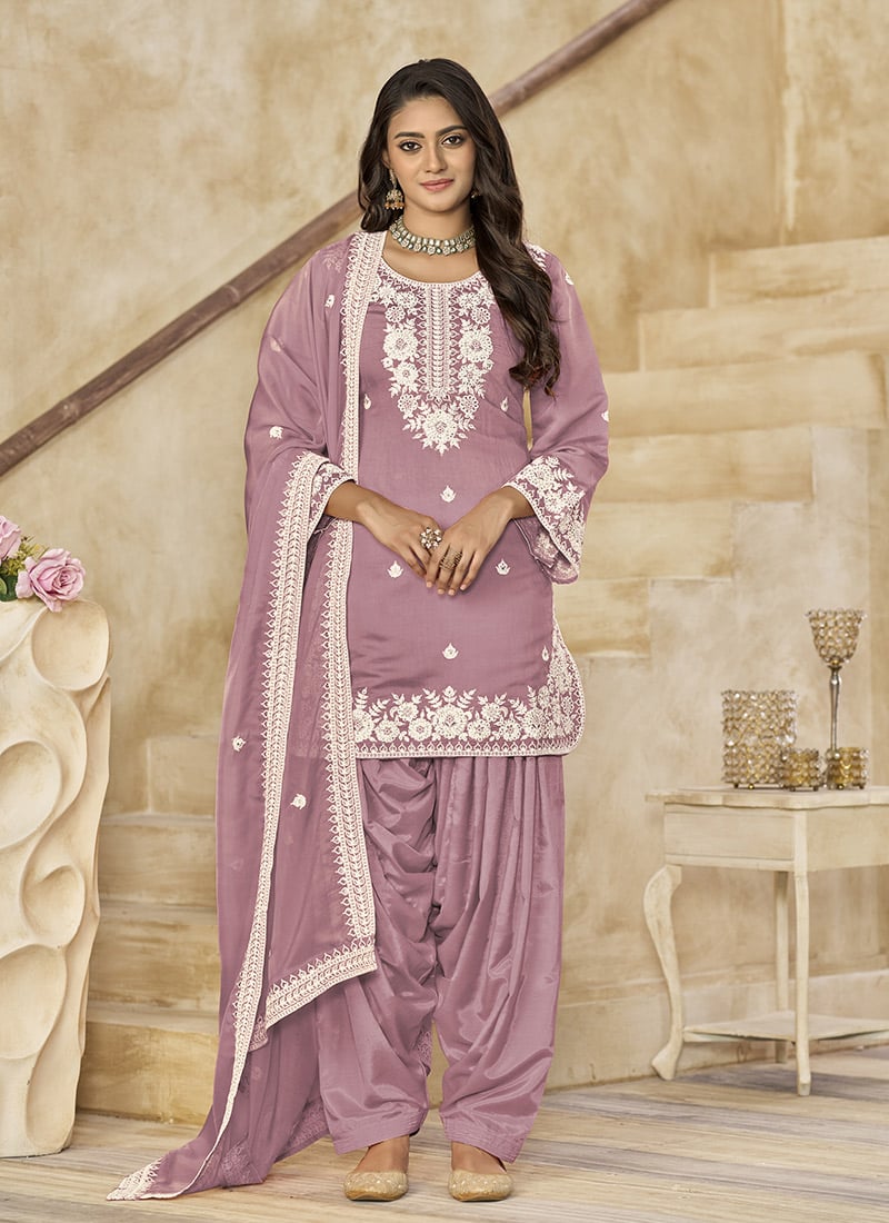 Lavender Roman Silk Embroidered Sequins Salwar Suit Festive Wear