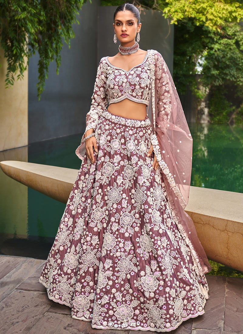 Lavender Satin Moti Embroidered Sequins Gorgeous Lehenga Wedding Wear-GHSPF6057LA