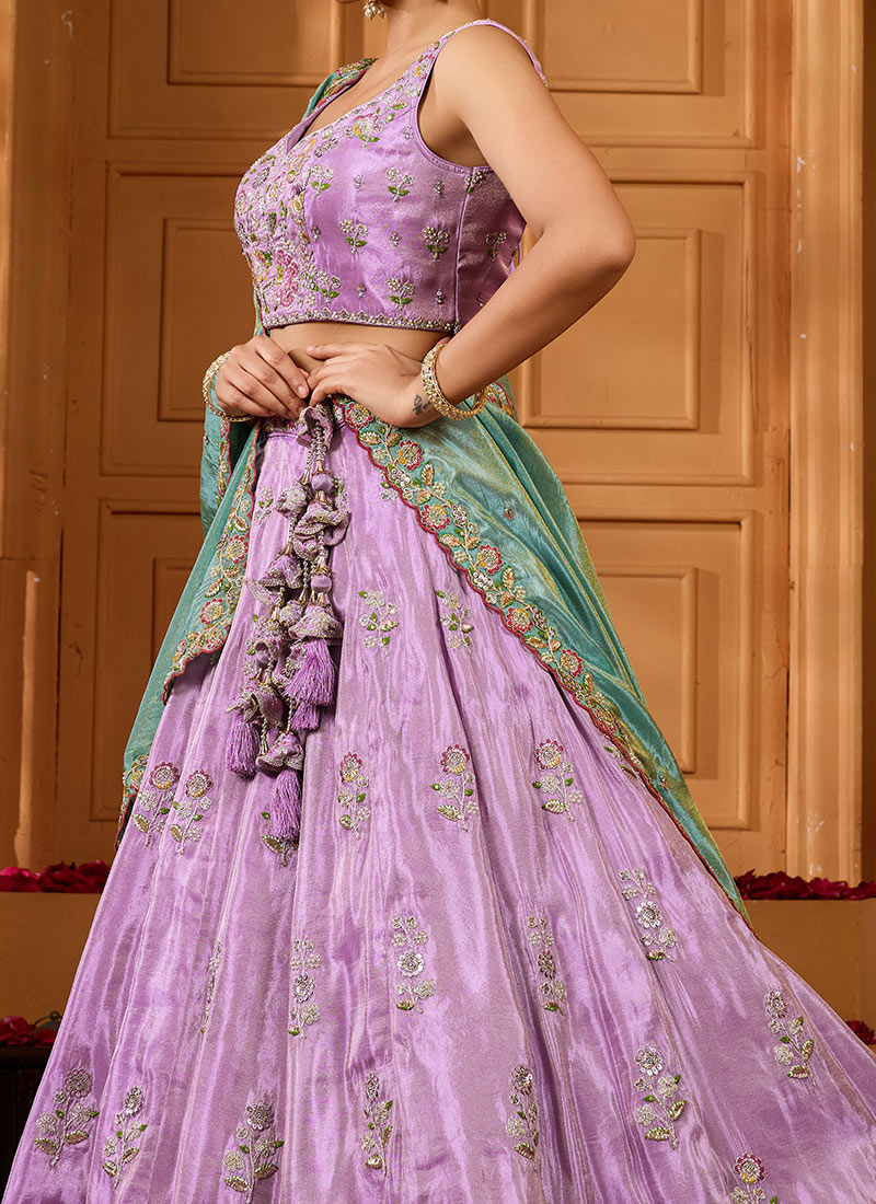 Lavender Satin Sequins Embroidered Designer Lehenga Choli