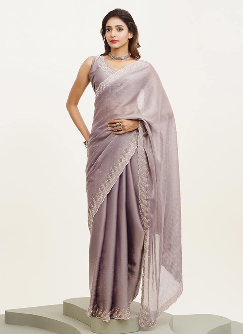 Lavender Satin Stone Saree