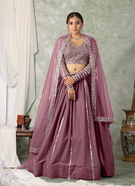 Lavender Shimmer Georgette Sequins Elegant Lehenga
