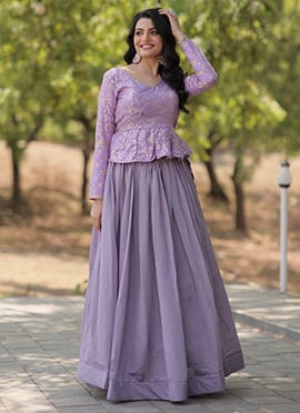 Lavender Shimmer Vichitra Sequins Embroidered Indowestern Kruti With Skirt