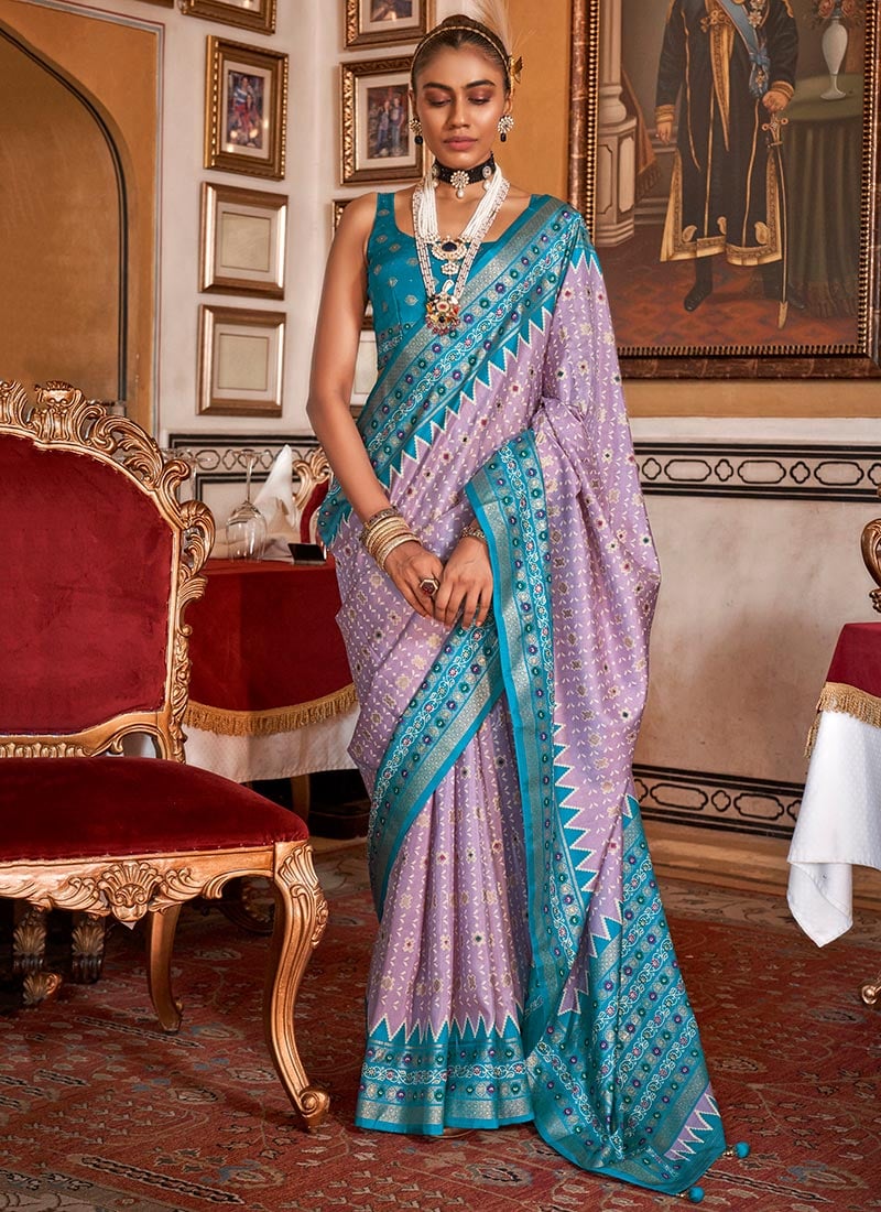 Lavender Sigma Silk Digital Patola Print Saree Festive Wear