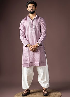 Lavender Silk Beads Sequins Kurta Pyjama