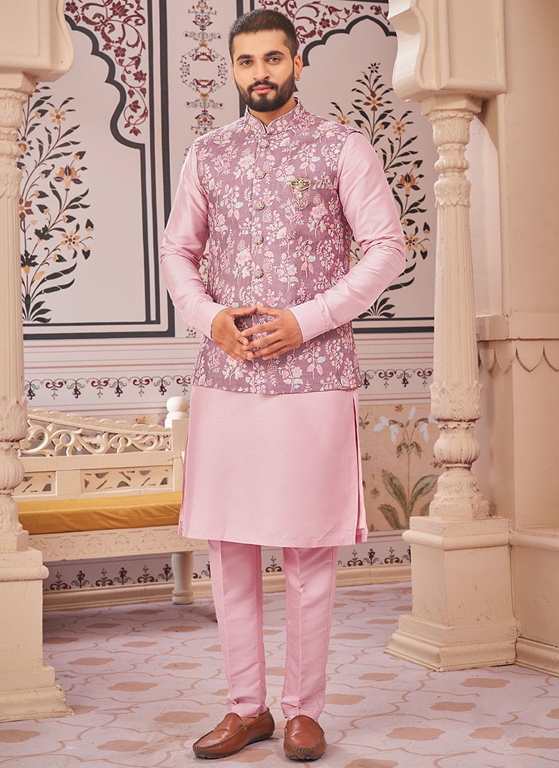 Lavender Silk Embroidered Bandi Set