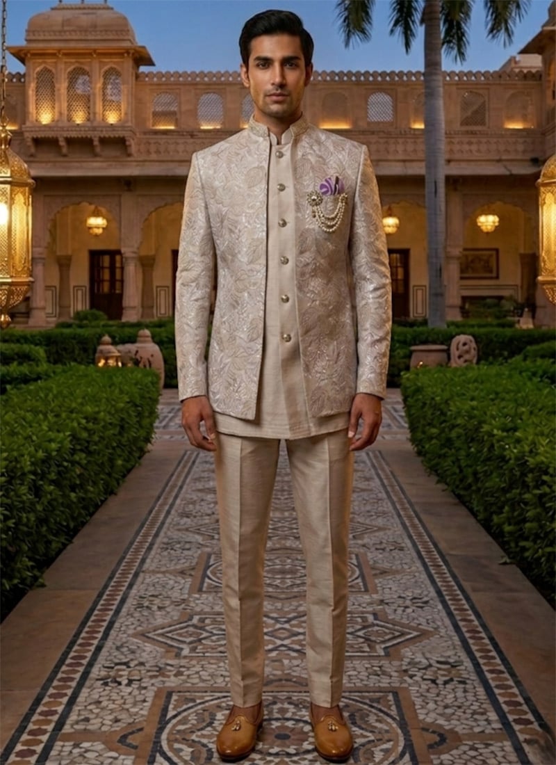 Lavender Silk Embroidered Sequins Indowestern Sherwani  Wedding Wear
