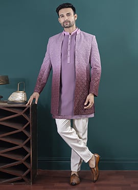 Lavender Silk Embroidered Sequins Indowestern Sherwani