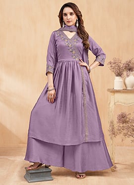 Lavender Silk Embroidered Sequins Palazzo Suit