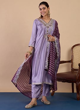 Lavender Silk Embroidered Sequins Salwar Suit
