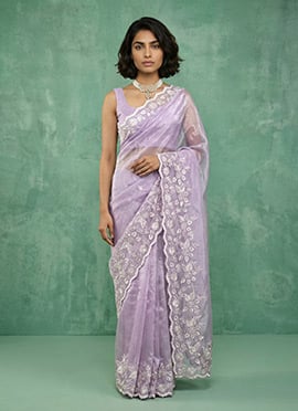 Lavender Silk Floral Embroidered Saree