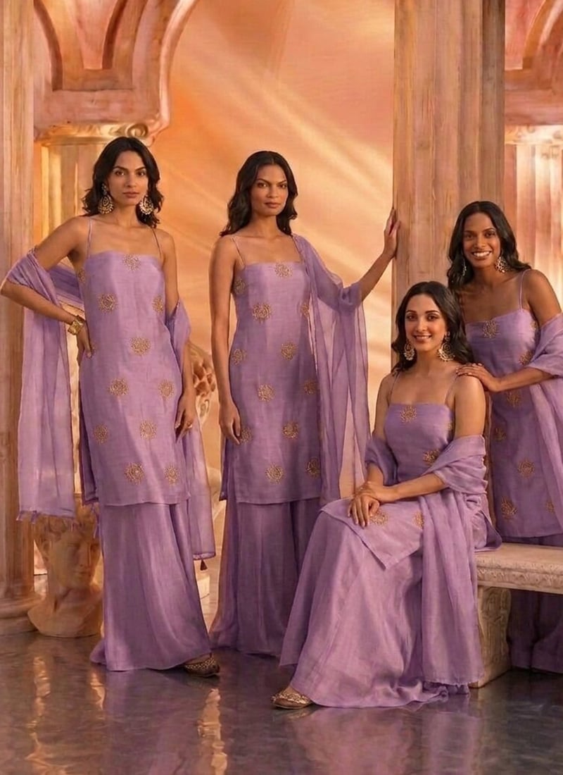 Lavender Silk Hand Embroidered With Stone Work Palazzo Suit After Six Wear