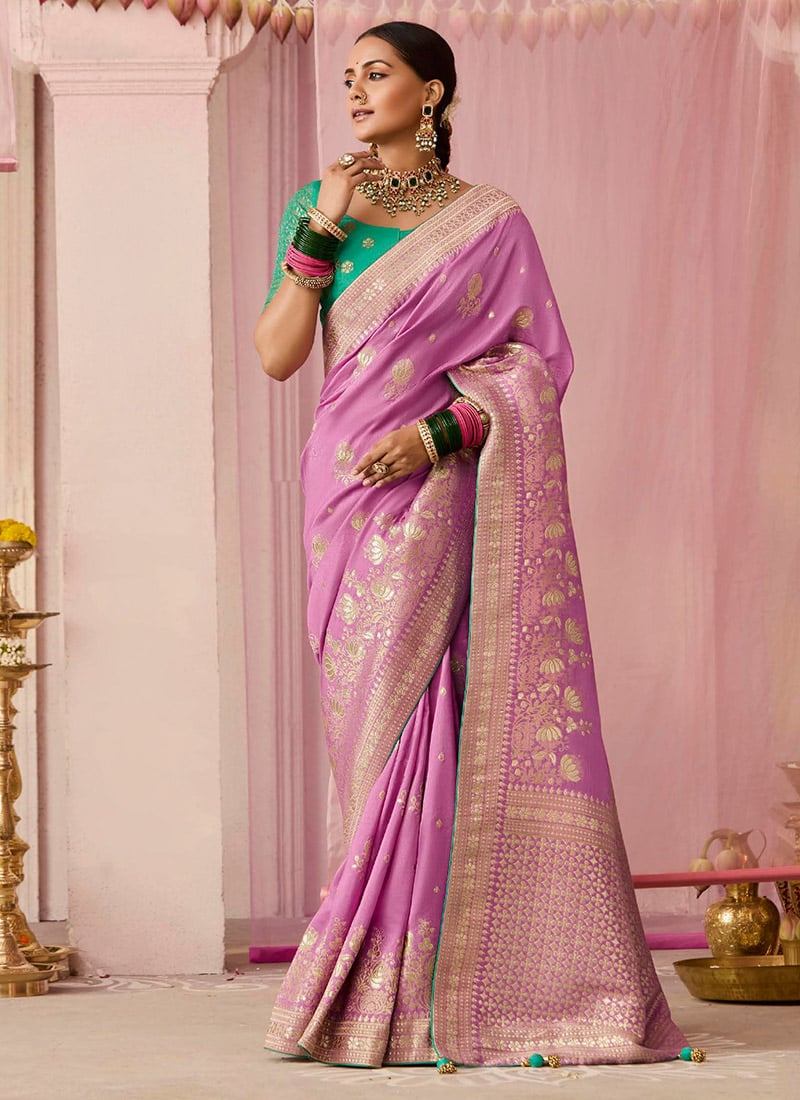 Lavender Silk Jacquard Woven Saree Festive Wear