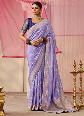 Lavender Silk Jacquard Woven Saree