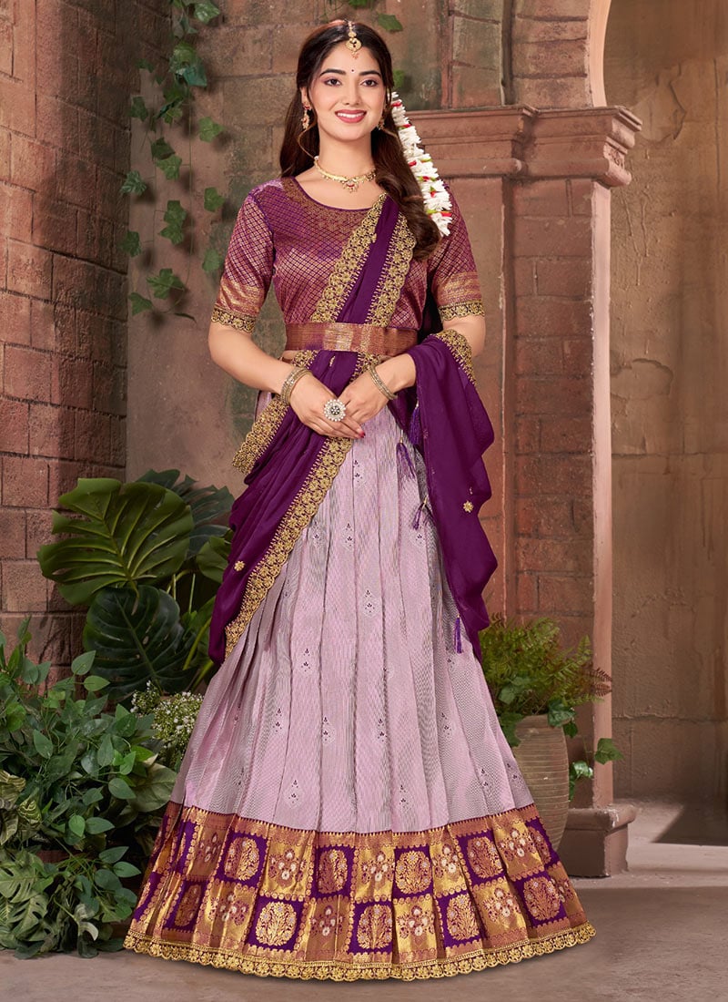 Lavender Silk Jacquard Zari Embroidered Sequins With Stone Work Lehenga  Festive Wear