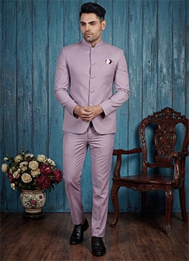 Lavender Silk Jodhpuri Suit For Men
