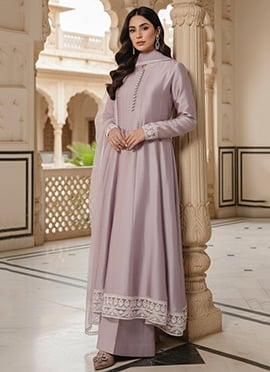 Lavender Silk Lace Work Anarkali Suit