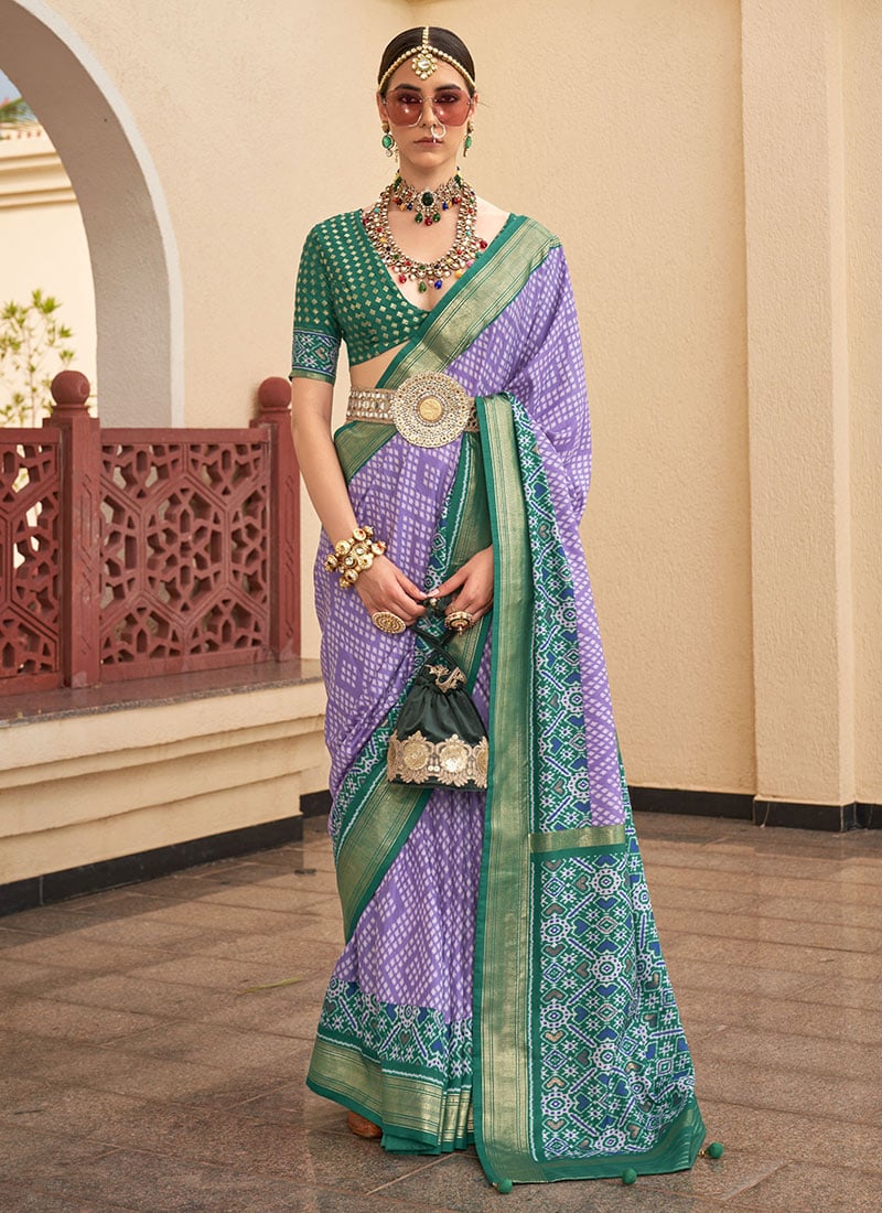 Lavender Silk Patola And Digital Printed Saree Festive Wear