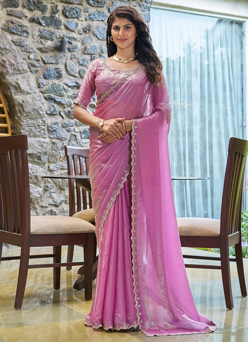 Lavender Silk Stone Work Saree Festive Wear