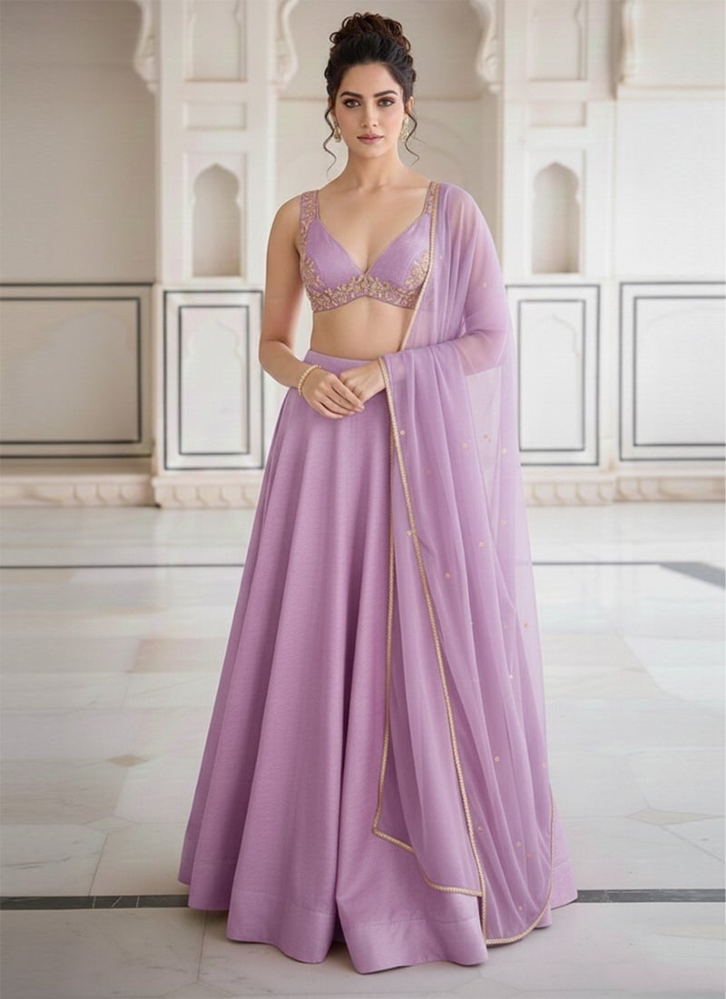 Lavender Silk Zari A Line Lehenga Wedding Wear