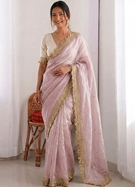 Lavender Silk Zari Embroidered Saree